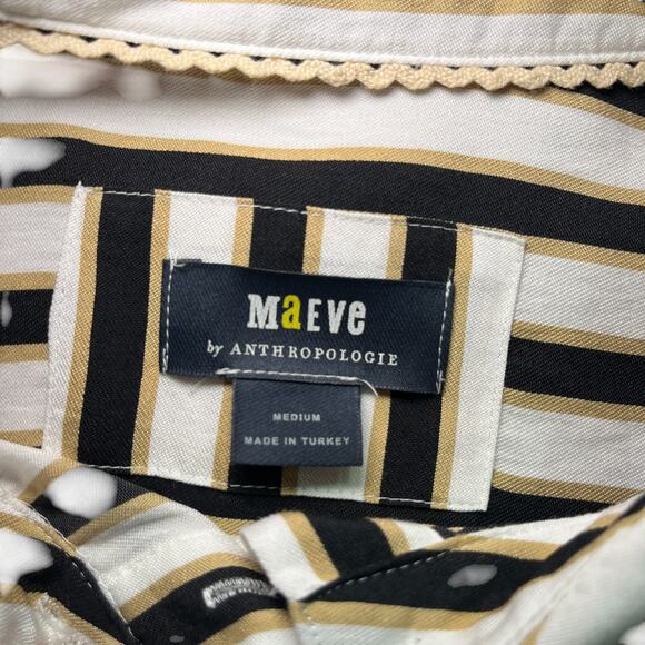 Anthropologie Maeve Silky Striped Long Sleeve Button Down Shirt Black White Sz M - Picture 6 of 8